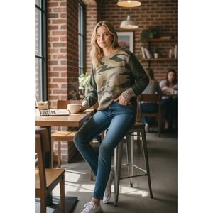 Nordstrom Splendid Collection Camouflage Knit Sweater Green XS